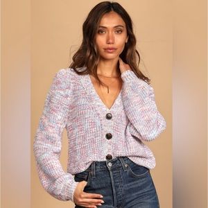 Lulu’s Bright and Cozy White Multi Knit Button Up Cardigan